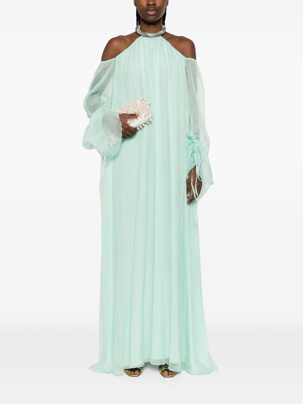 Abito lungo in seta con dettaglio con cristalli in verde acqua Amen - donna 