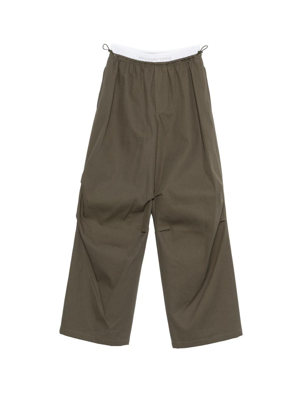 Pantaloni con cintura a doppio strato e logo in verde Alexander wang - donna 