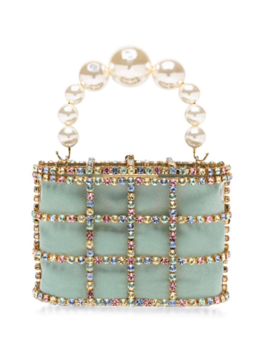 Borsa a mano con cristalli e perle holli in verde Rosantica - donna 