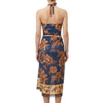 Gonna midi in seta navy/jade 