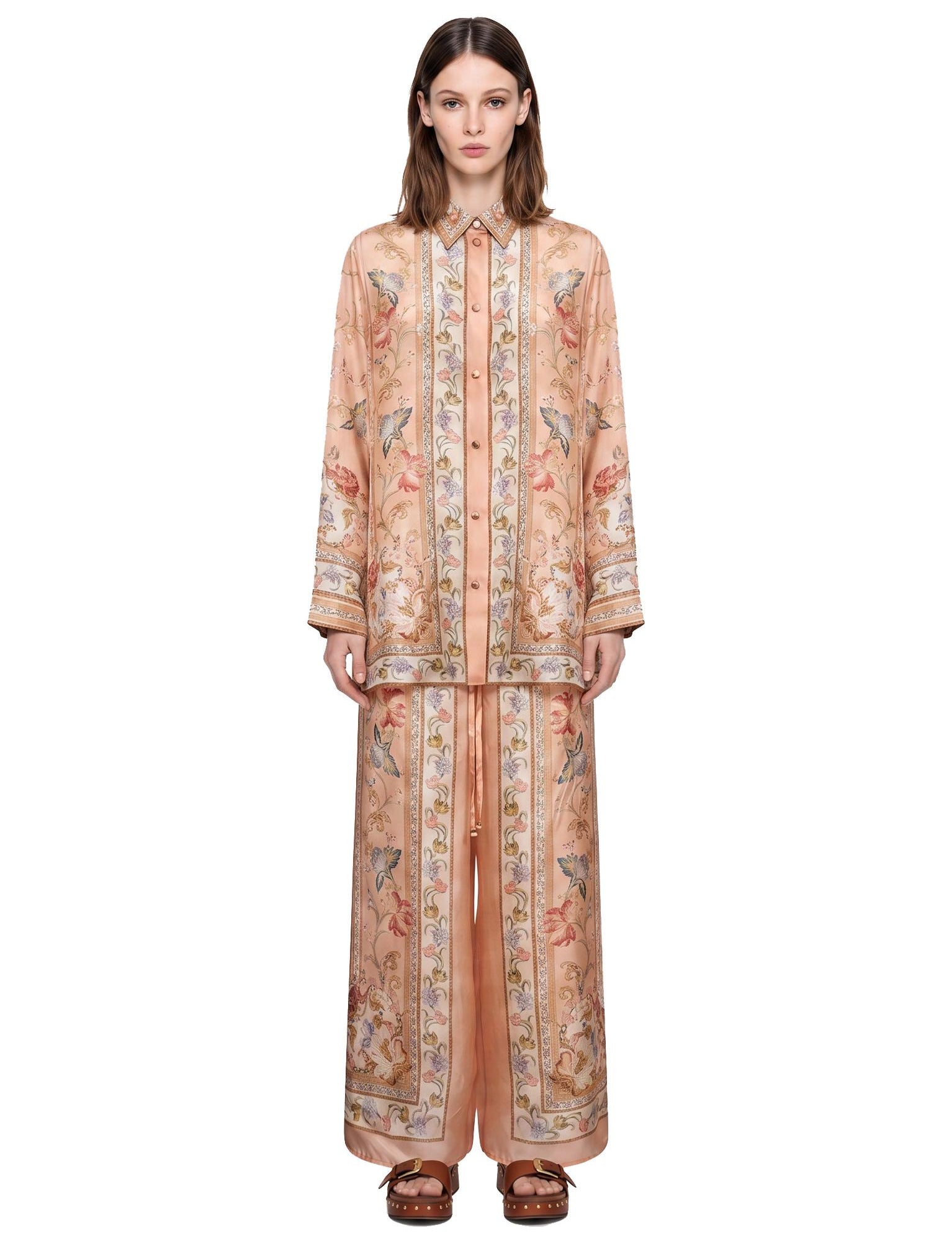 Camicia Roselight in seta floreale rosa 
