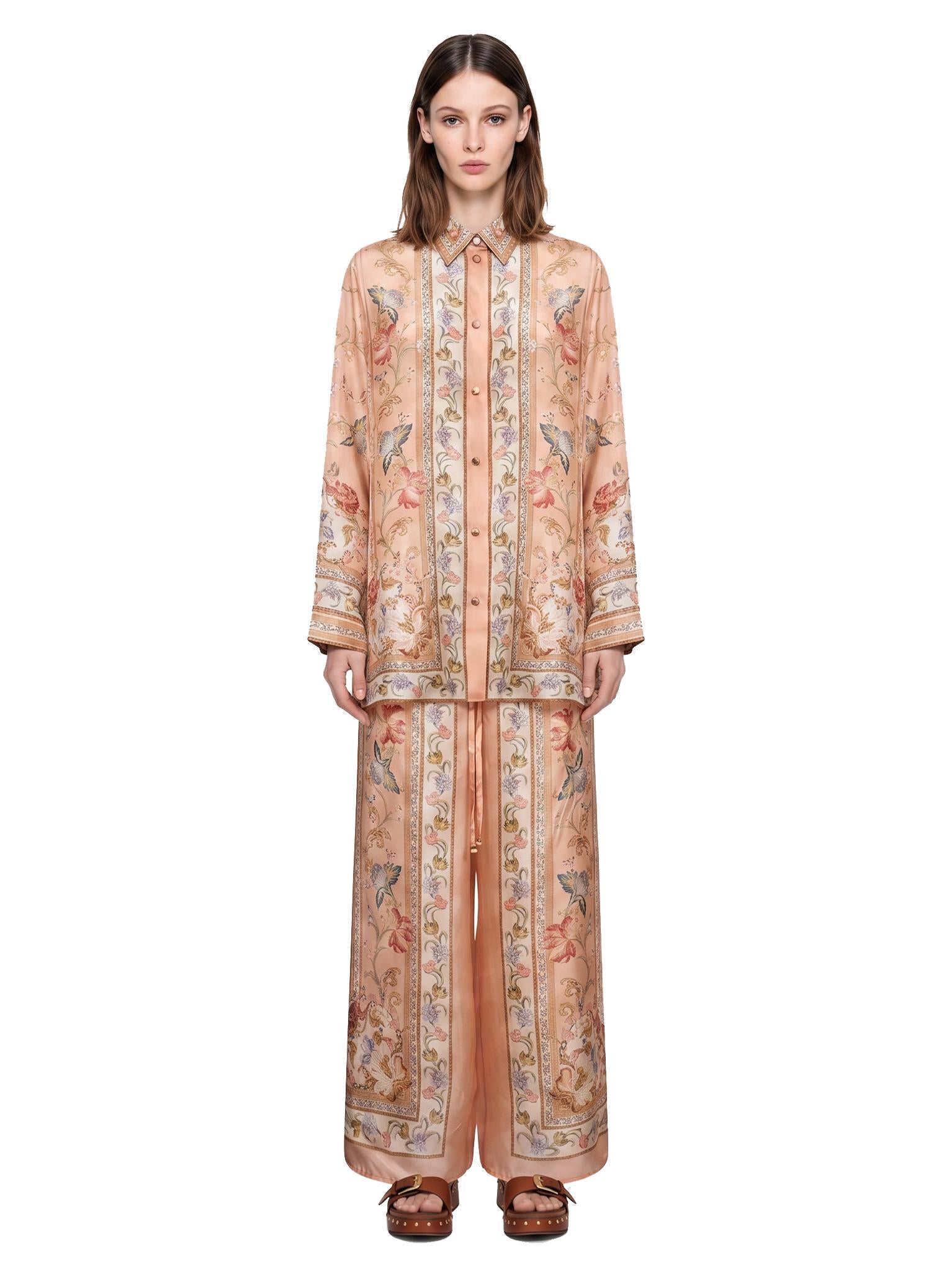 Camicia Roselight in seta floreale rosa 