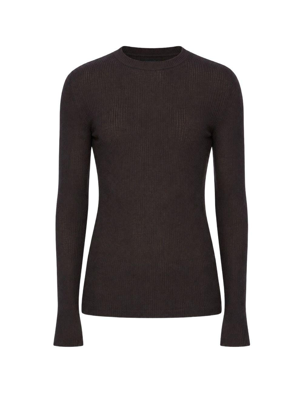 Maglione a coste in lana vergine in marrone 