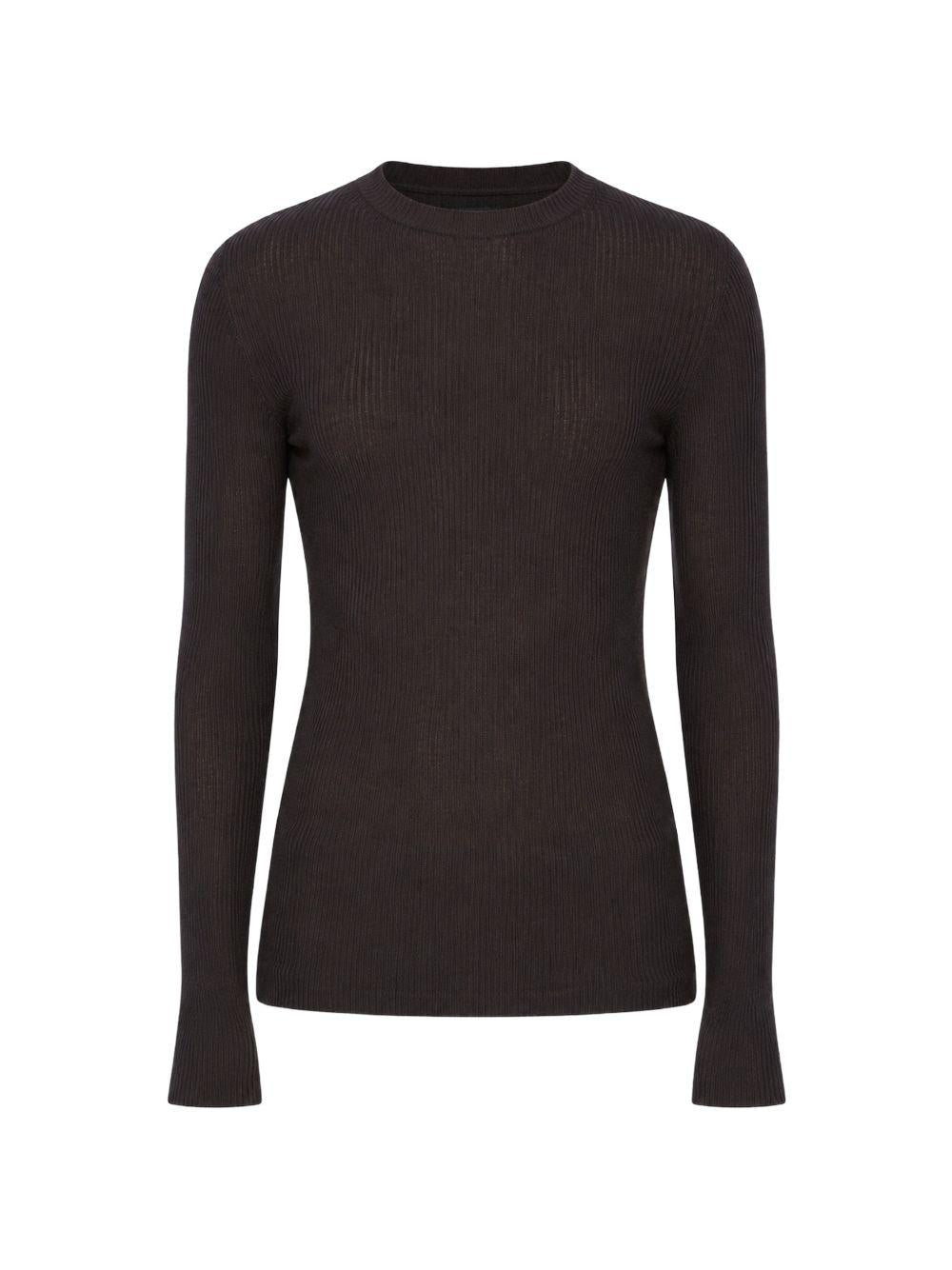 Maglione a coste in lana vergine in marrone 