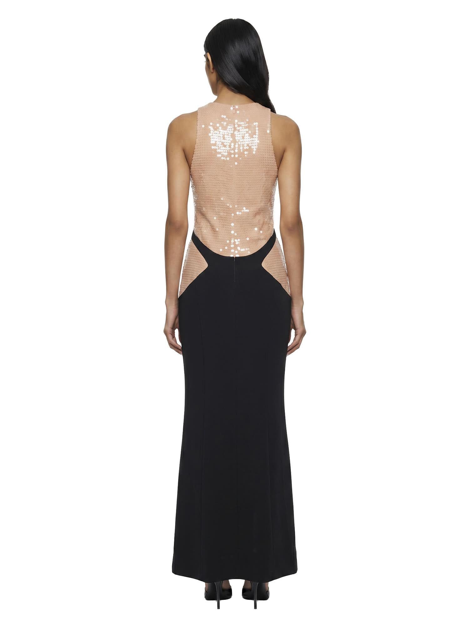 Abito maxi bicolore con paillettes in nero e beige Mugler - donna 