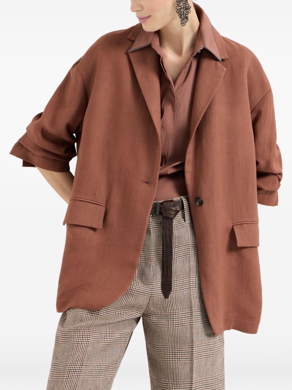 Blazer in misto lino con cintura in marrone Brunello cucinelli - donna 