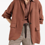Blazer in misto lino con cintura in marrone Brunello cucinelli - donna 