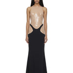 Abito maxi bicolore con paillettes in nero e beige Mugler - donna 