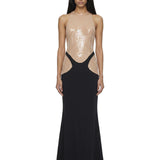 Abito maxi bicolore con paillettes in nero e beige Mugler - donna 