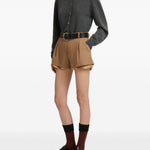 Shorts in lana con fodera a vista in marrone 