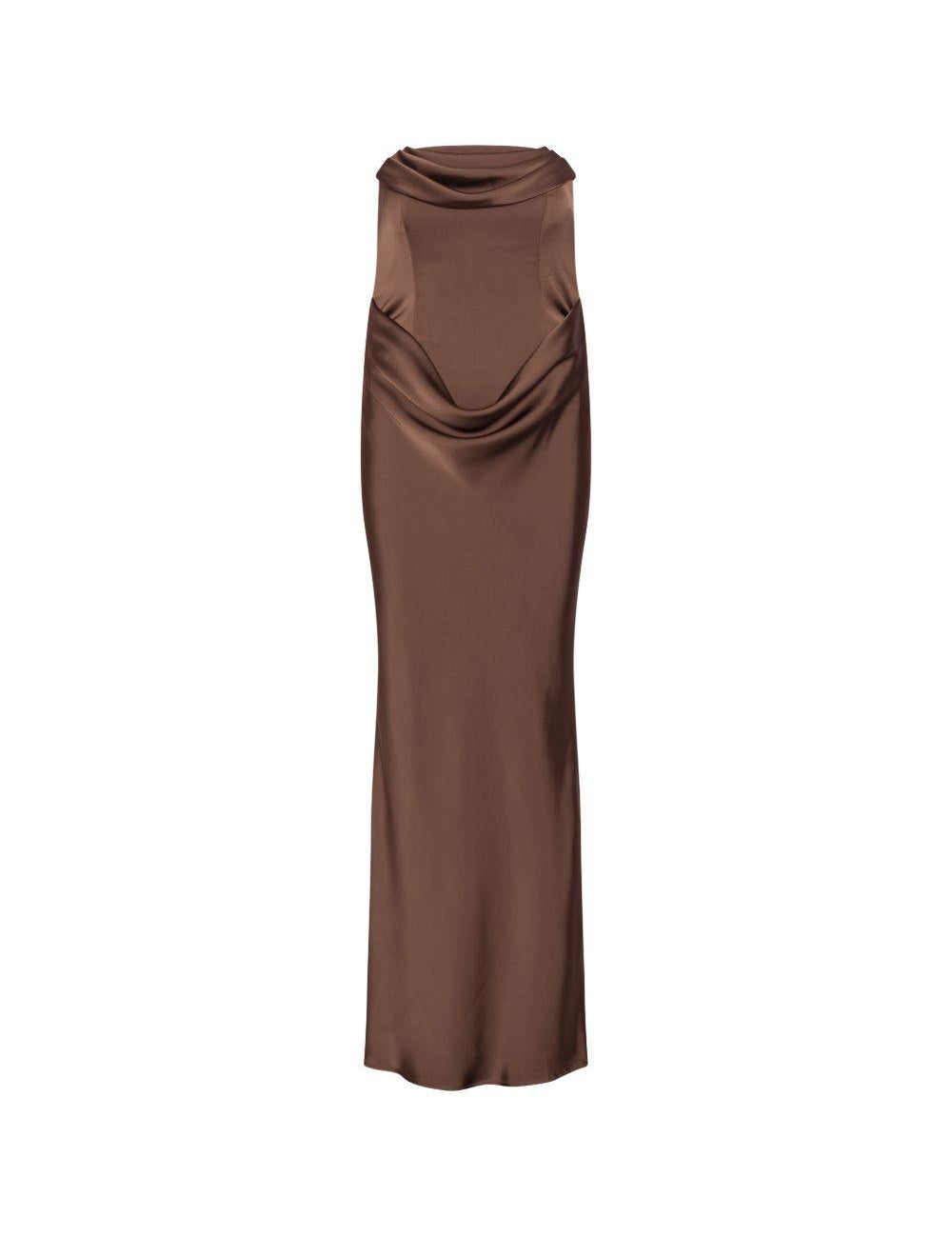 Abito lungo con dettaglio a corsetto in marrone 
