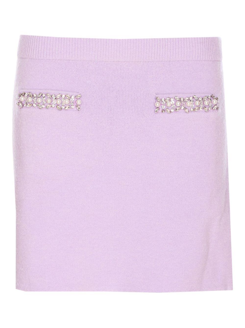 Gonna in maglia con strass in lilla Self-portrait - donna 