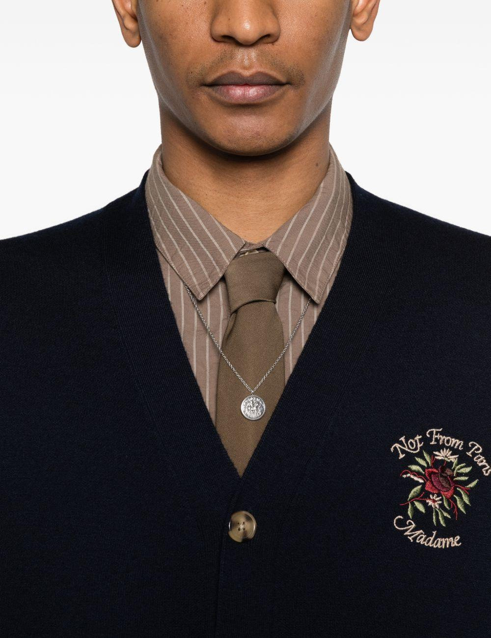 Cardigan con bottoni e ricamo di rose in blu Drole de monsieur - uomo 