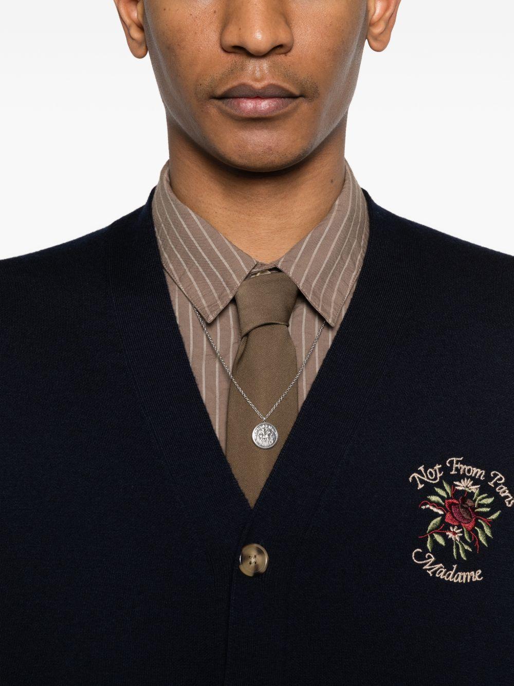 Cardigan con bottoni e ricamo di rose in blu Drole de monsieur - uomo 