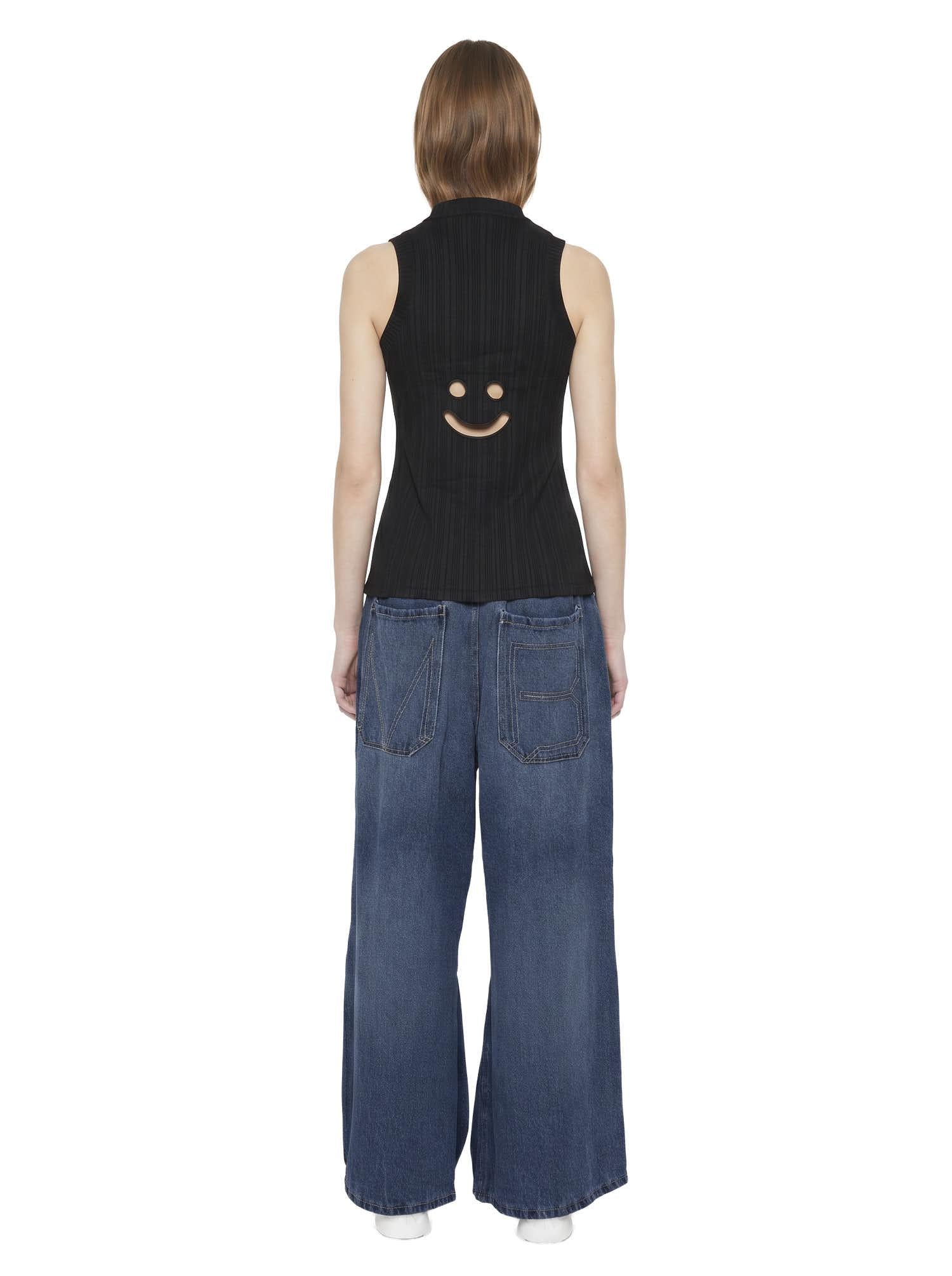 Canotta a coste con motivo smiley in nero Melitta Baumeister - donna 