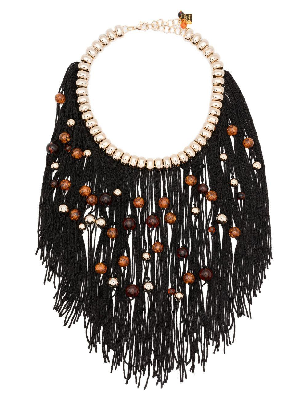Collana con frange di perline in oro e nero Rosantica - donna 