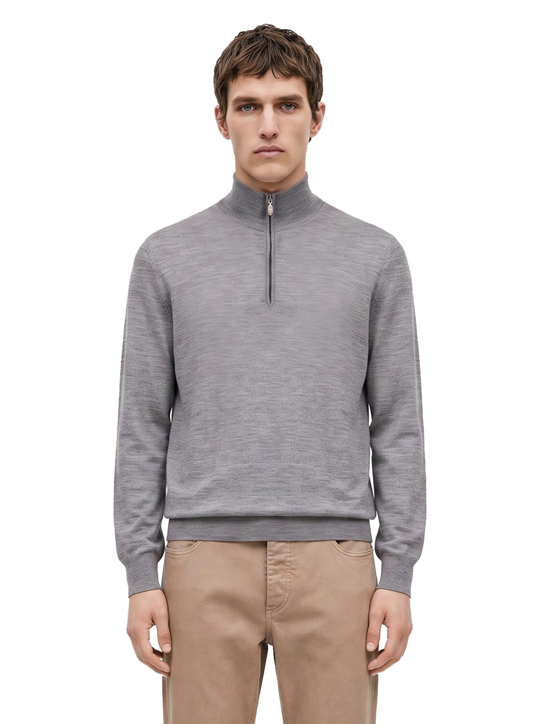 Maglione mezza zip in cashmere grigio 