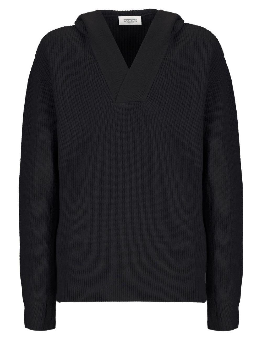 Felpa in maglia con cappuccio  in nero Laneus - uomo 