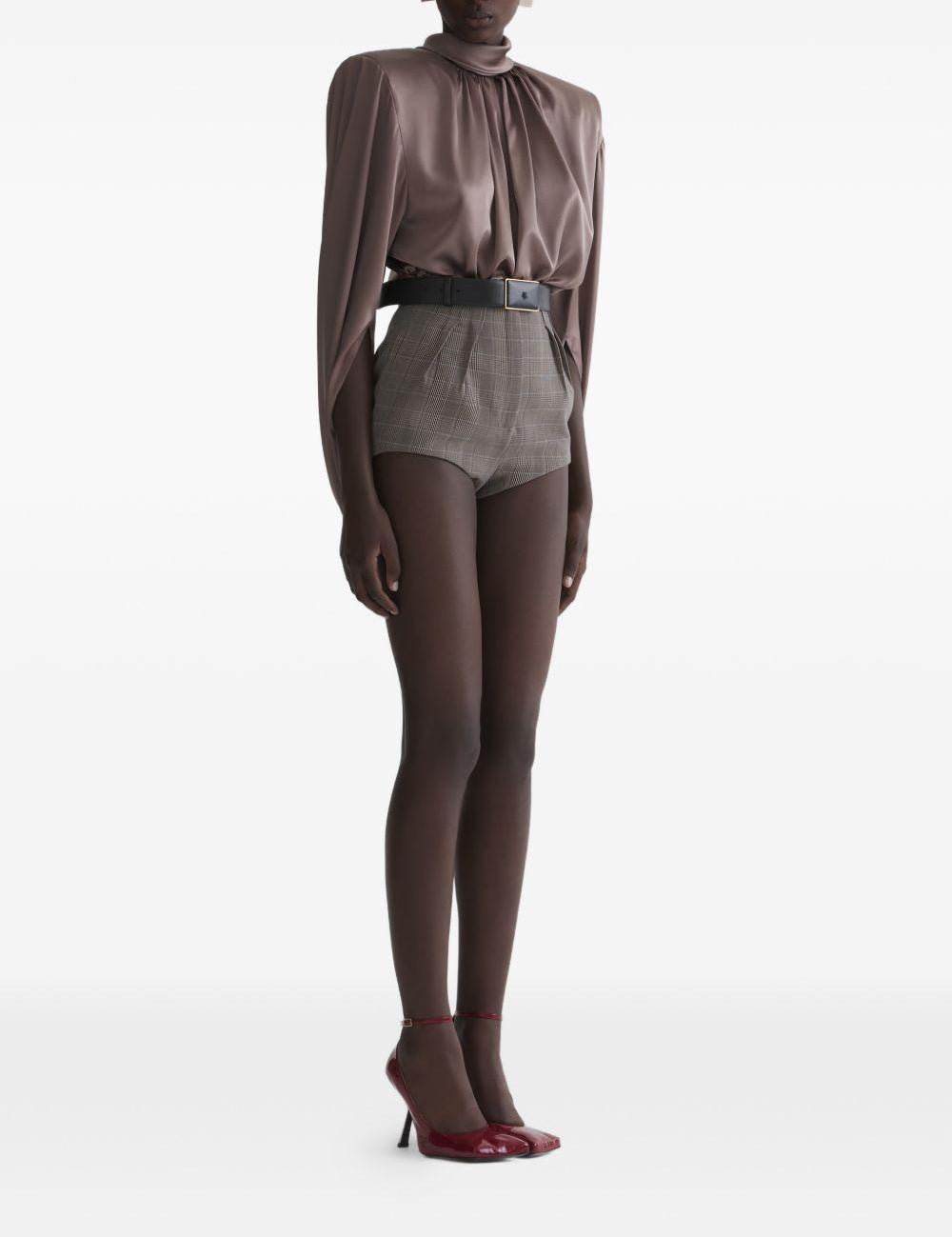 Blusa drappeggiata a collo alto in marrone Mugler - donna 