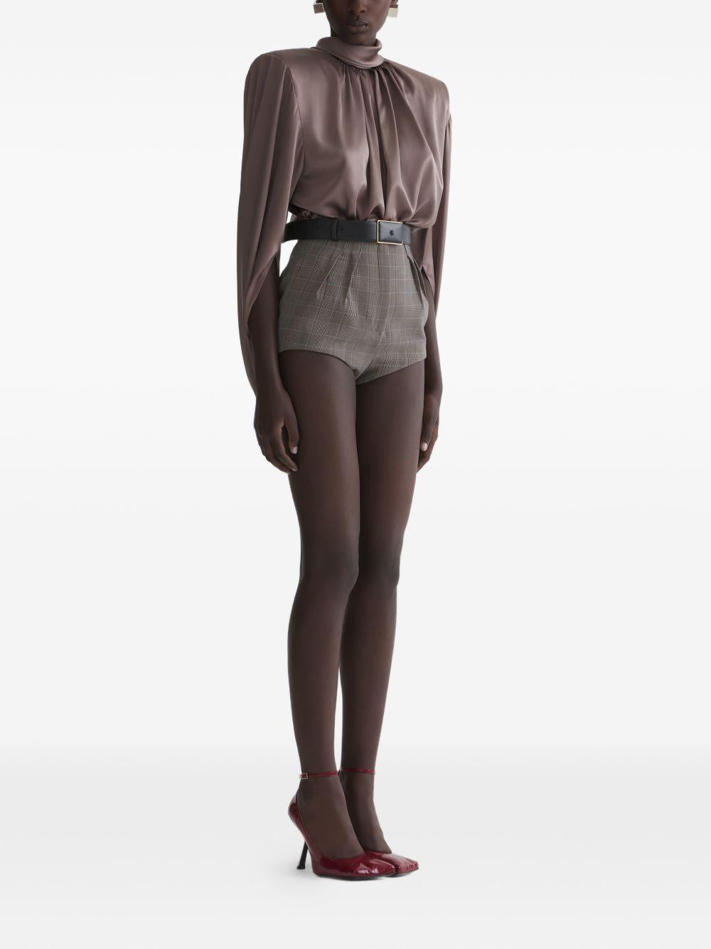 Blusa drappeggiata a collo alto in marrone Mugler - donna 