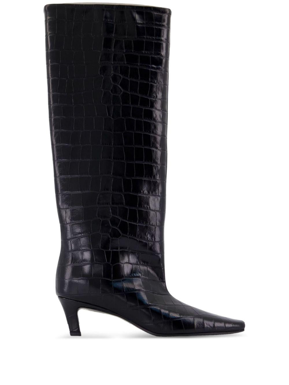 Stivali a gamba larga con effetto pelle di coccodrillo in nero Toteme - donna 