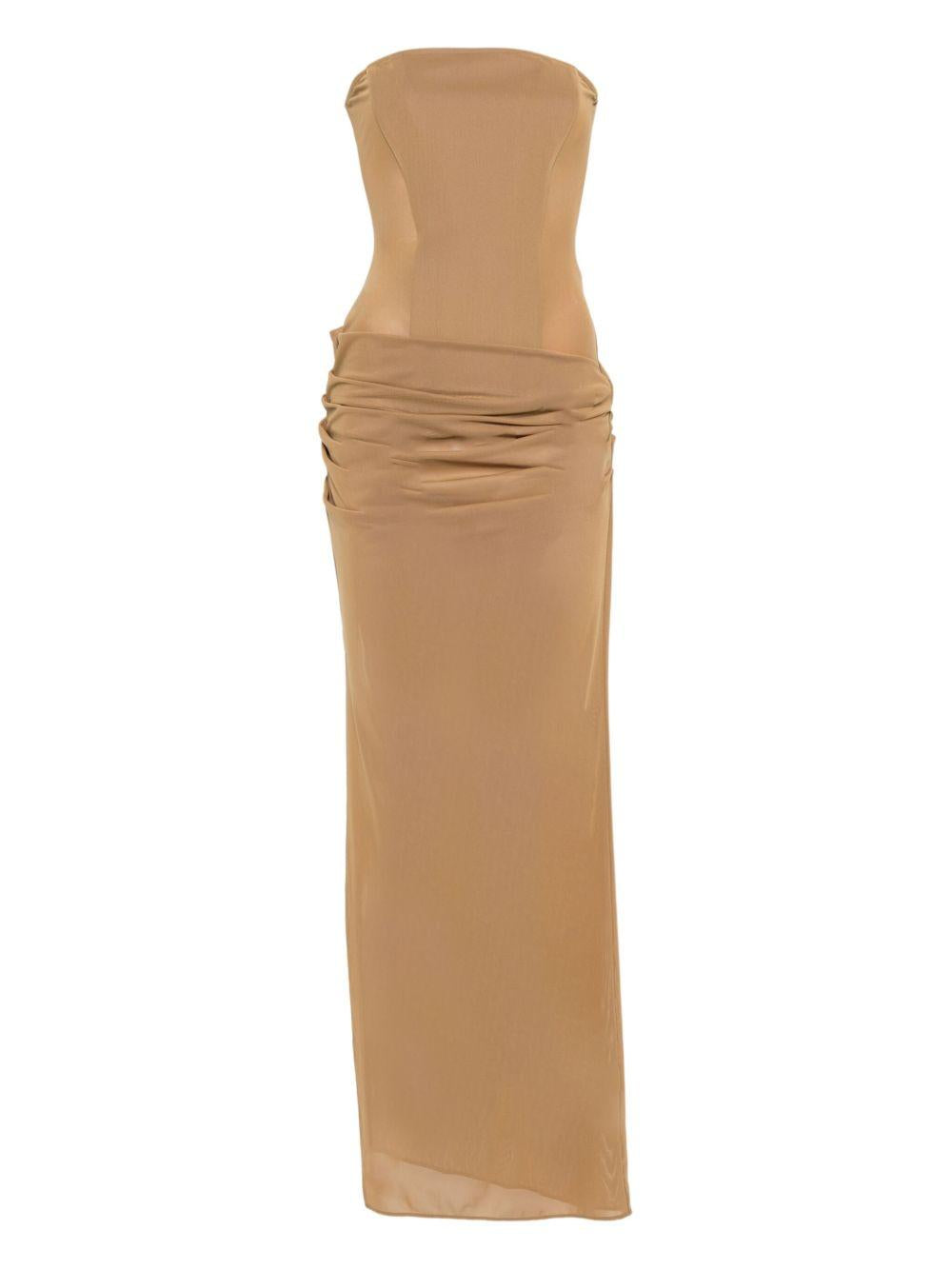 Abito lungo drappeggiato senza spalline in beige khaki Alex perry - donna 