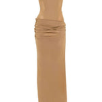 Abito lungo drappeggiato senza spalline in beige khaki Alex perry - donna 