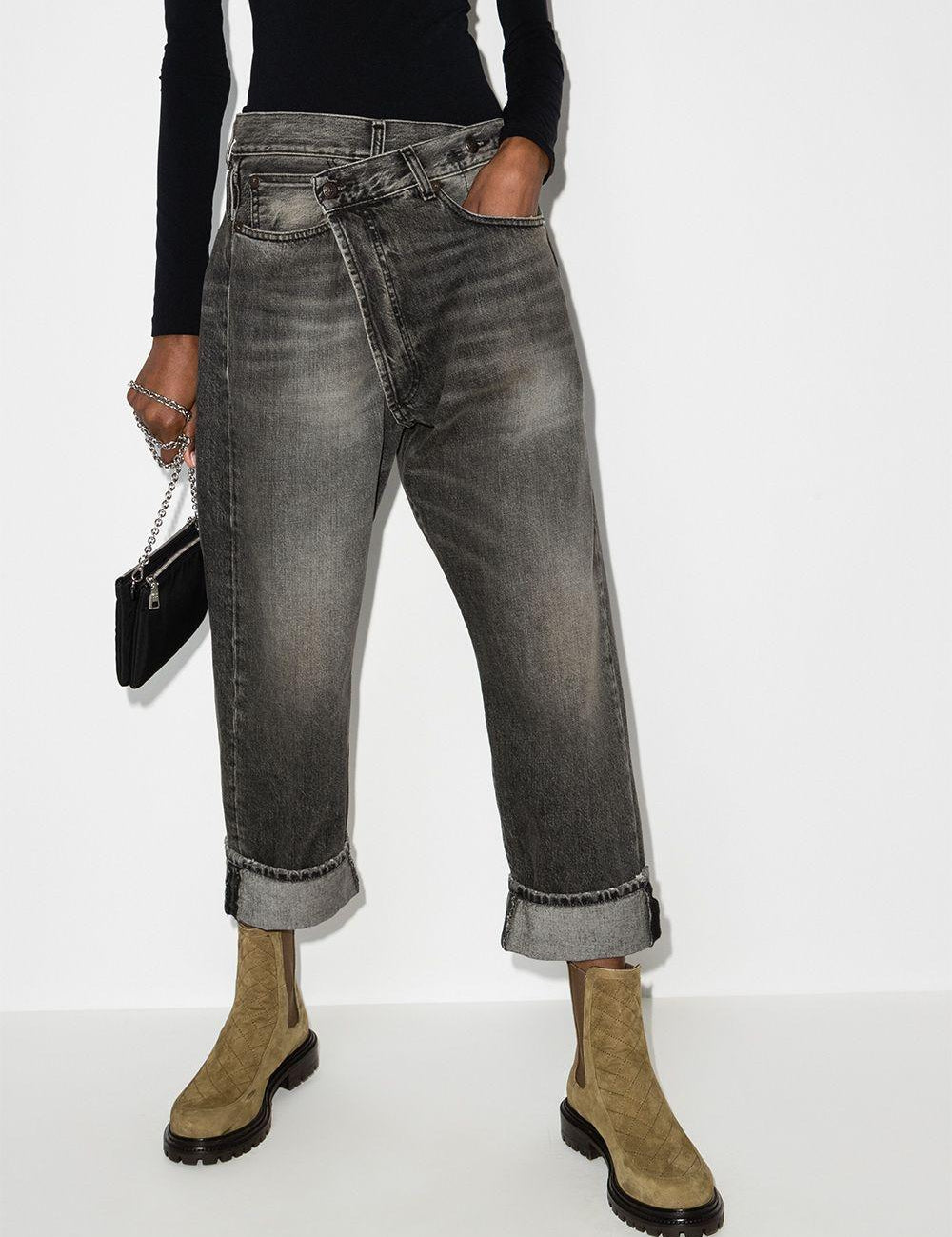 Jeans Leyton con design a incrocio in nero R13 - donna 