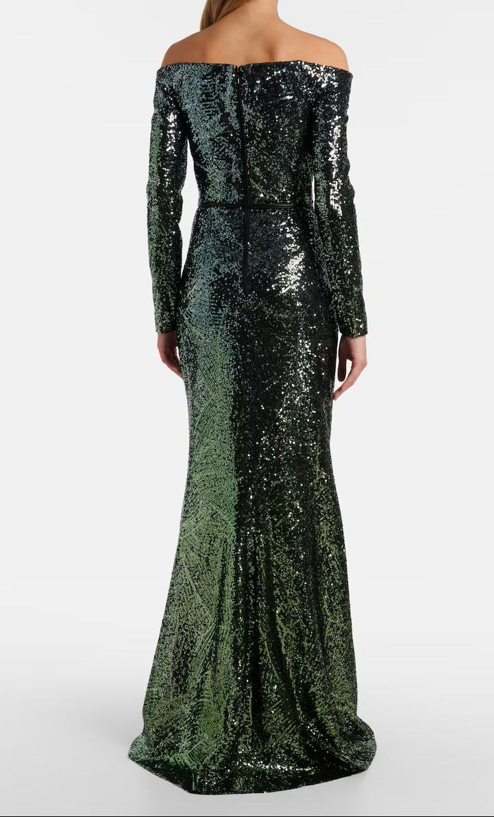 Abito lungo in misto seta con paillettes in verde Elie Saab - donna 