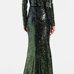 Abito lungo in misto seta con paillettes in verde Elie Saab - donna 