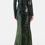 Abito lungo in misto seta con paillettes in verde Elie Saab - donna 