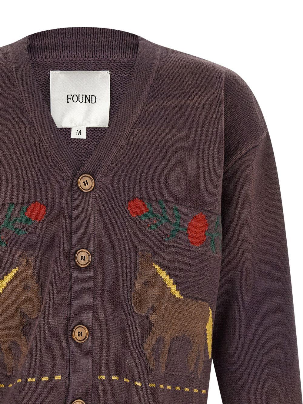 Cardigan con motivo a cavallo in jacquard in marrone Found - unisex 