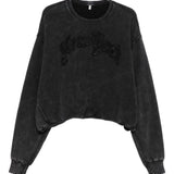 Felpa crop con ricamo in nero R13 - donna 