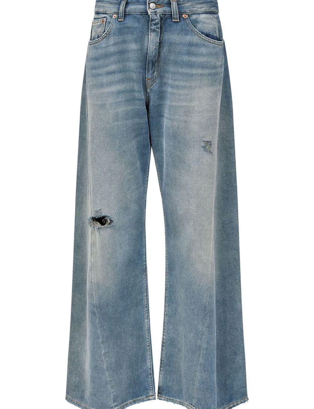 Jeans a gamba ampia con effetto vissuto in blu Mm6 maison margiela - donna 