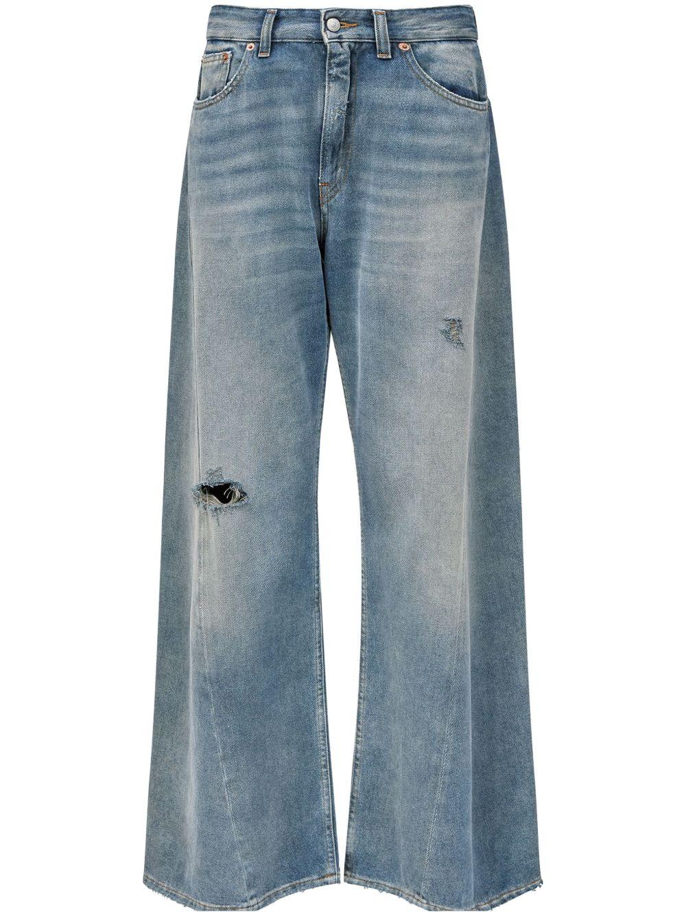 Jeans a gamba ampia con effetto vissuto in blu Mm6 maison margiela - donna 