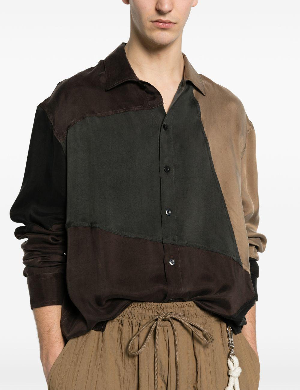 Camicia con bottoni patchwork in marrone e multicolore Song for the mute - uomo 