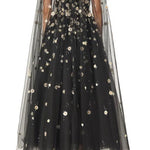 Mantella in tulle con ricamo daisy in nero monique Lhuillier - donna 