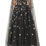 Mantella in tulle con ricamo daisy in nero monique Lhuillier - donna 