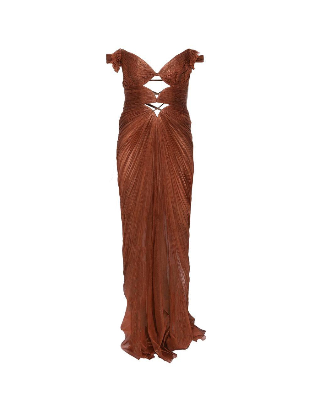 Abito maxi Catarina con effetto plissé in marrone Maria lucia hohan - donna 