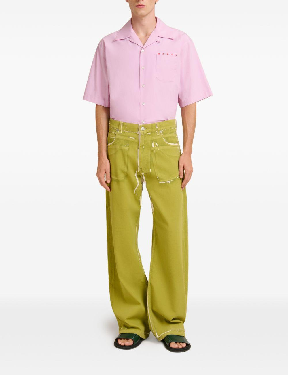 Jeans a gamba larga con stampa in verde Marni - uomo 