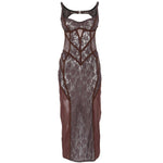 Abito midi con inserti in pizzo in marrone The attico - donna 