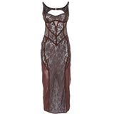 Abito midi con inserti in pizzo in marrone The attico - donna 