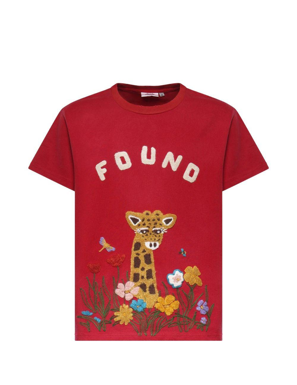 T-shirt con stampa wildlife chenille in rosso Found- unisex 