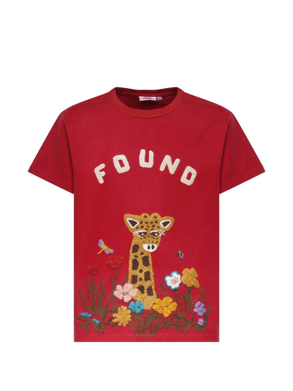 T-shirt con stampa wildlife chenille in rosso Found- unisex 