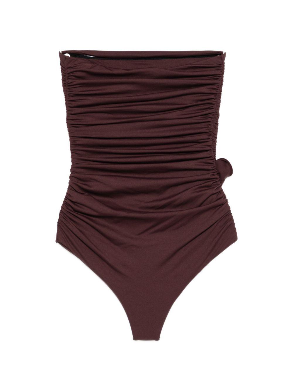 Costume da bagno con dettagli floreali ruches in bordeaux Magda butrym - donna 