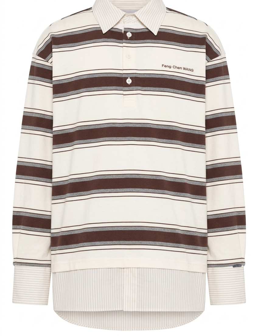 Polo a maniche lunghe a righe in bianco e marrone Feng Chen Wang - uomo 