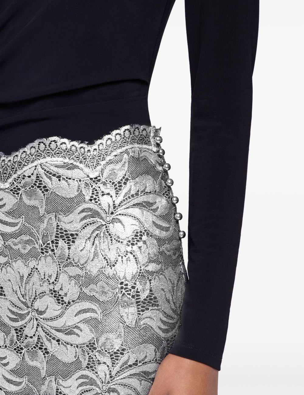 Gonna midi in pizzo floreale in argento Rabanne - donna 