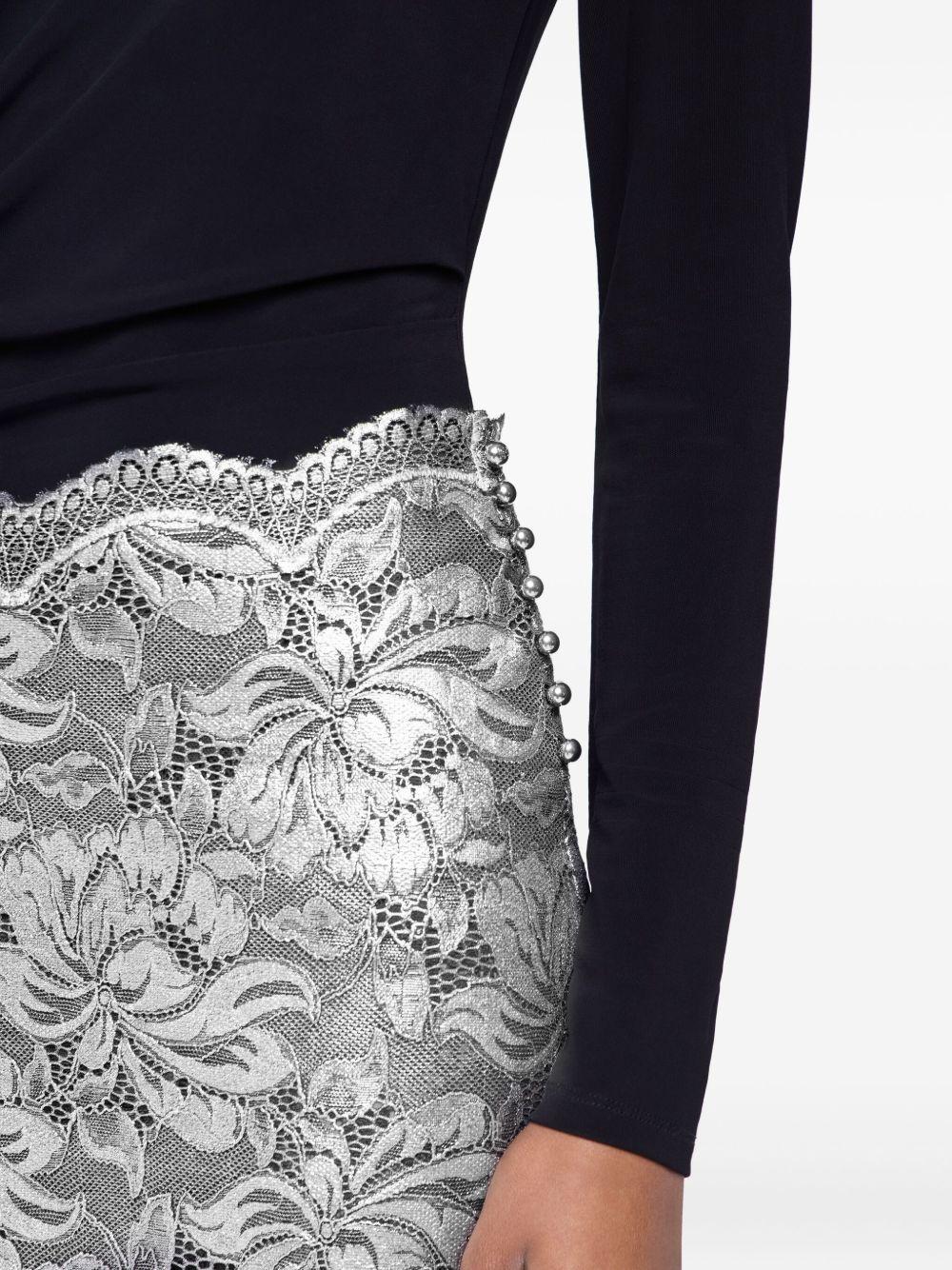 Gonna midi in pizzo floreale in argento Rabanne - donna 