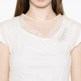 T-shirt a strati in pizzo in bianco e beige Simone rocha - donna 