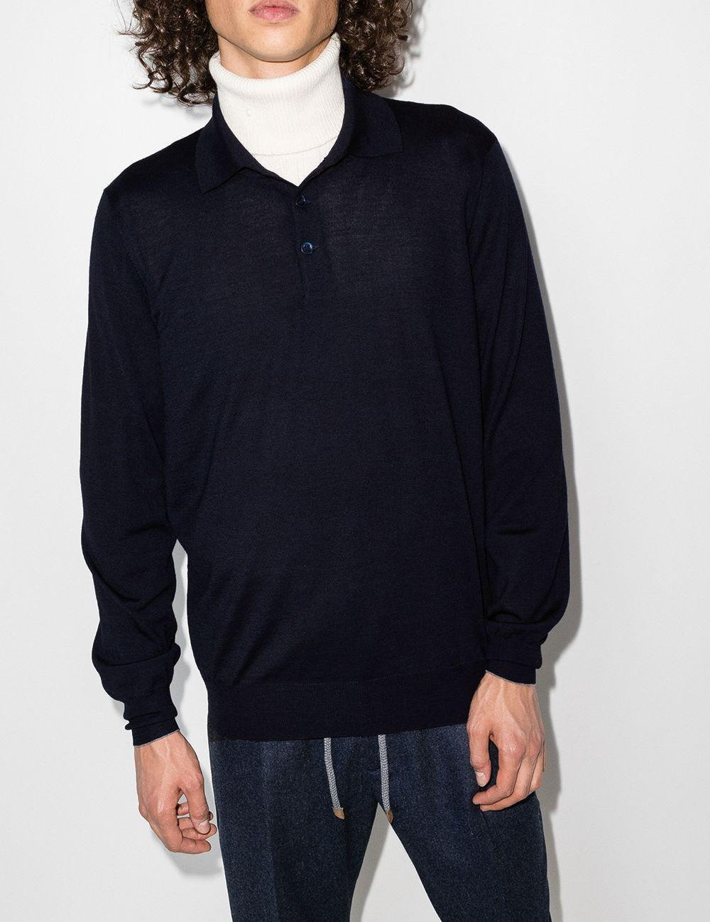 Polo a maniche lunghe in maglia in blu Brunello cucinelli - uomo 